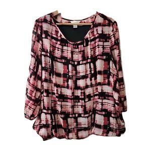 Christopher & Banks Blouse Woman's 2X Pink and Black 3/4 Sleeve Layered